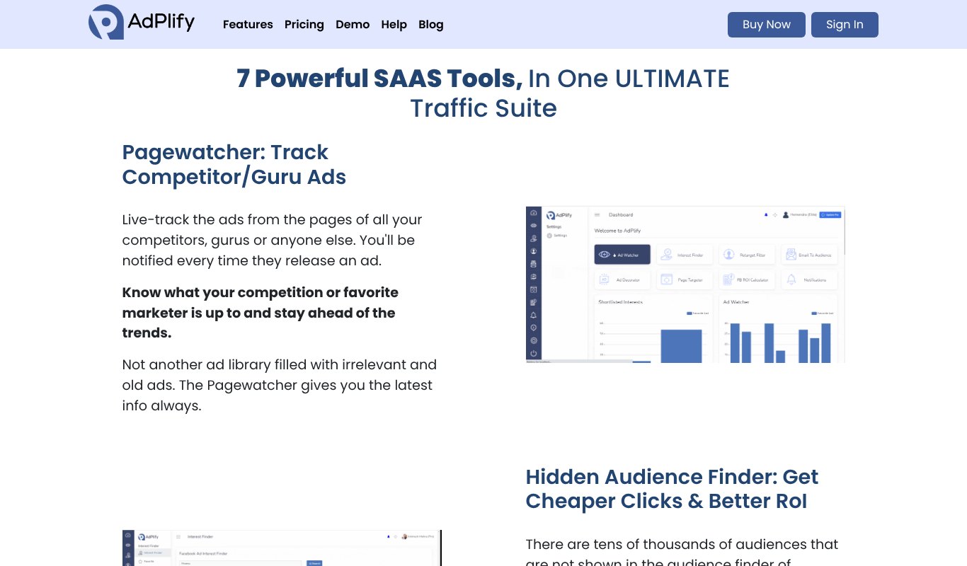 Adplify, 7 powerful SaaS tools in one traffic suite for Facebook ads